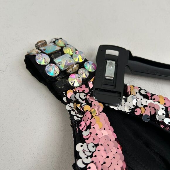 EMOTION Design Sequin One Shoulder Sparkle Gem Mini Cocktail Dress Size Medium - Picture 8 of 16